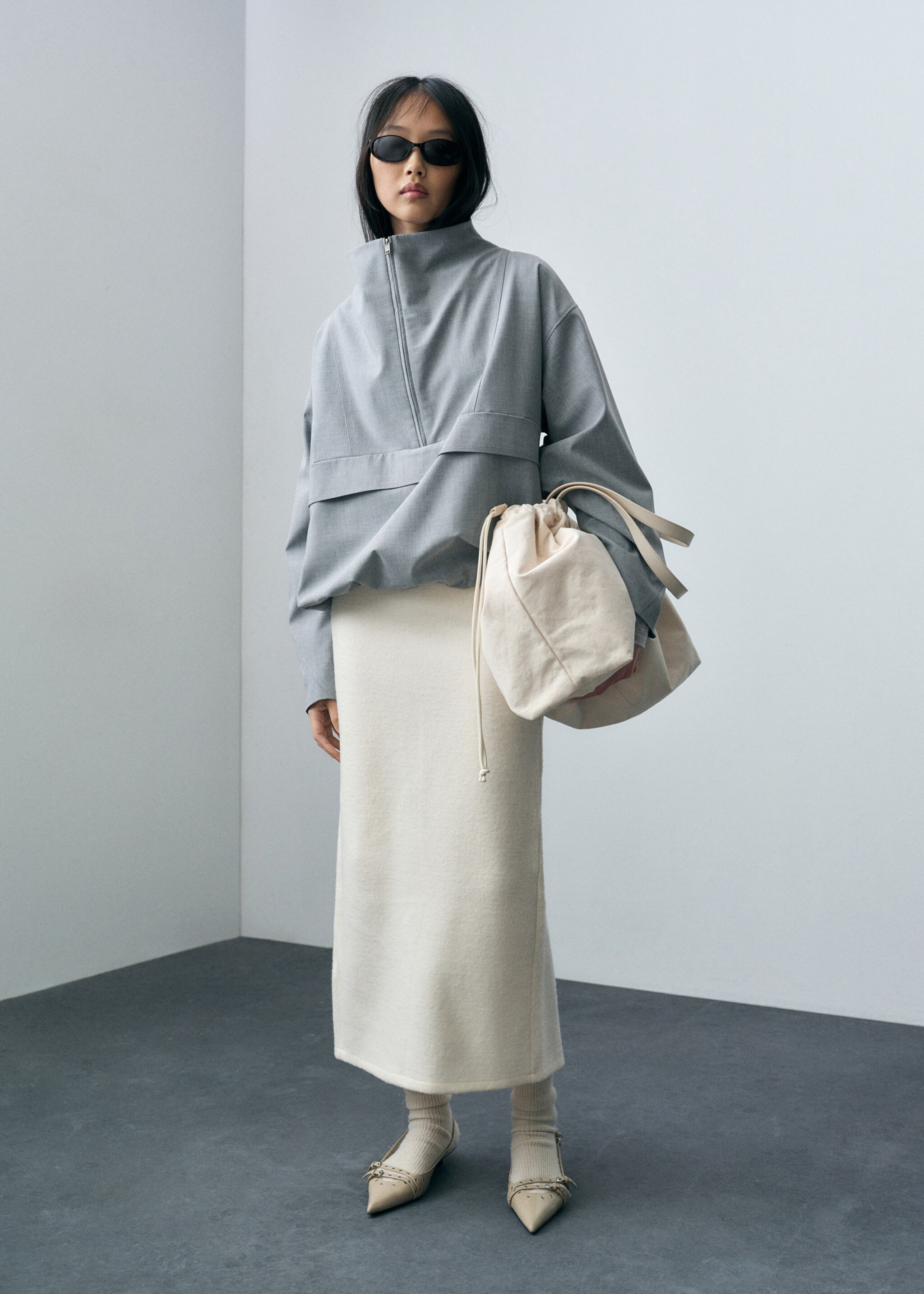 Wool-blend midi-skirt - General plane, Ecru. Ref: 87093292-00.