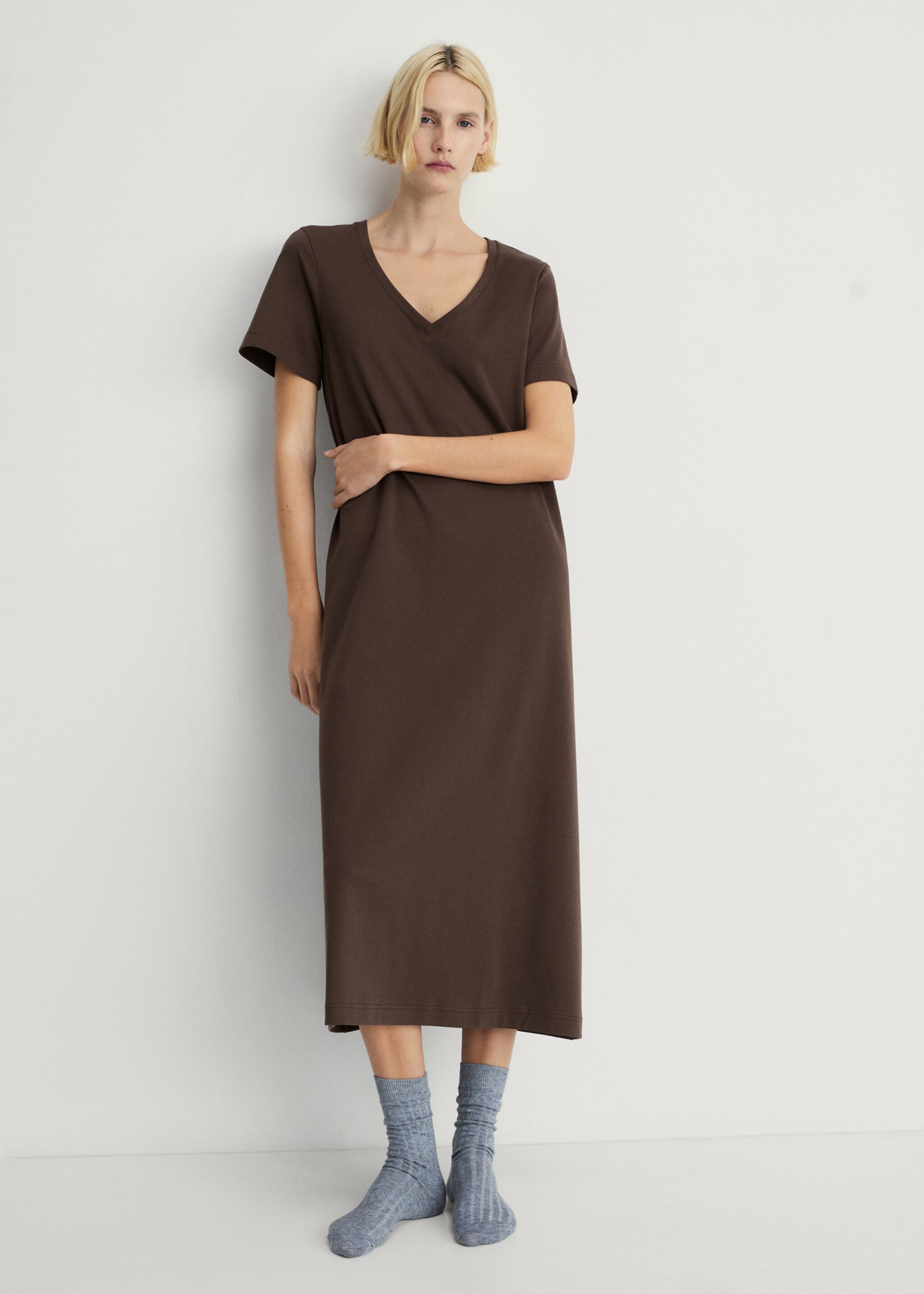 Plain cotton nightgown - General plane, Brown. Ref: 87094072-00.