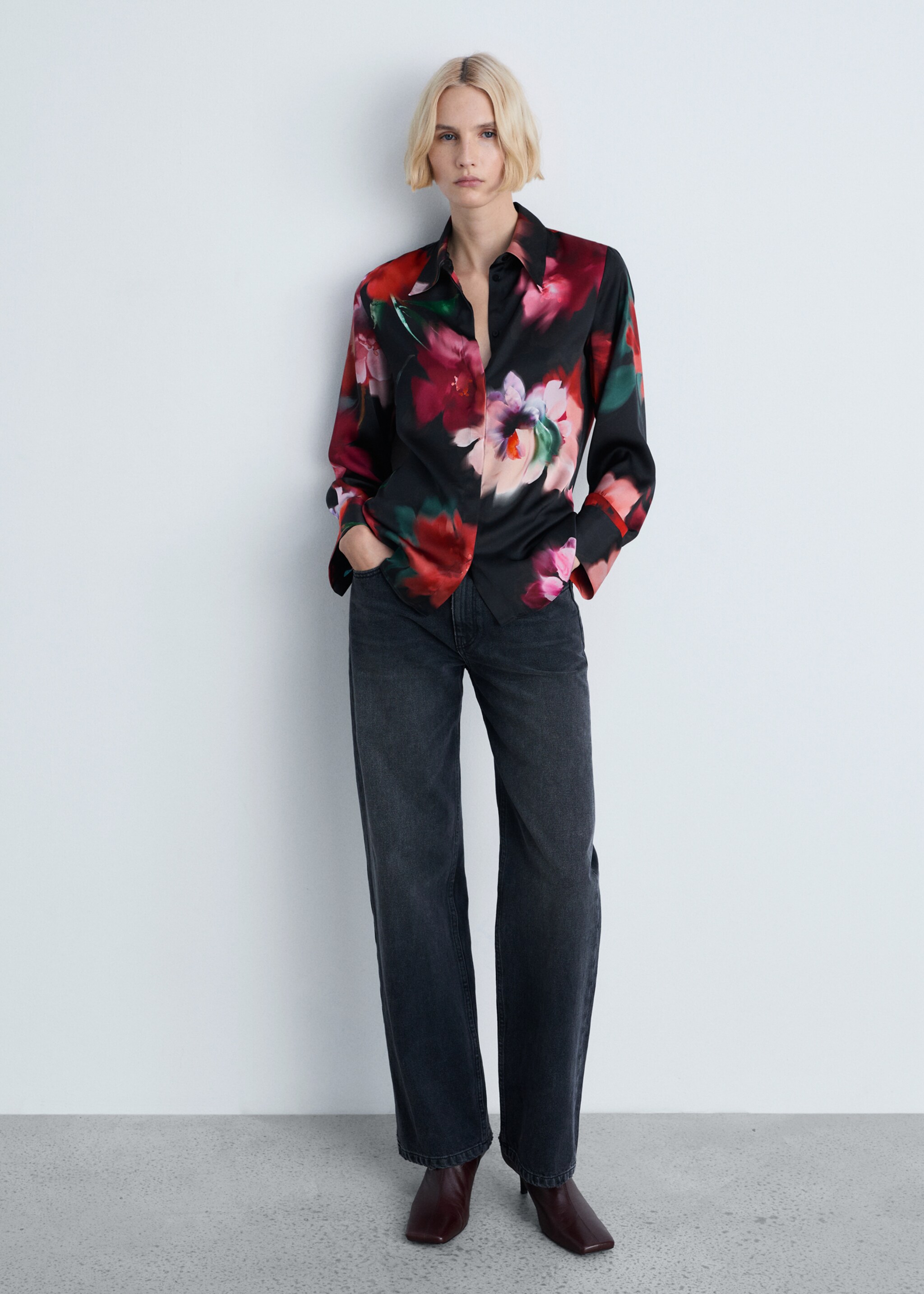 Satin print shirt - General plane, Black. Ref: 87094093-00.