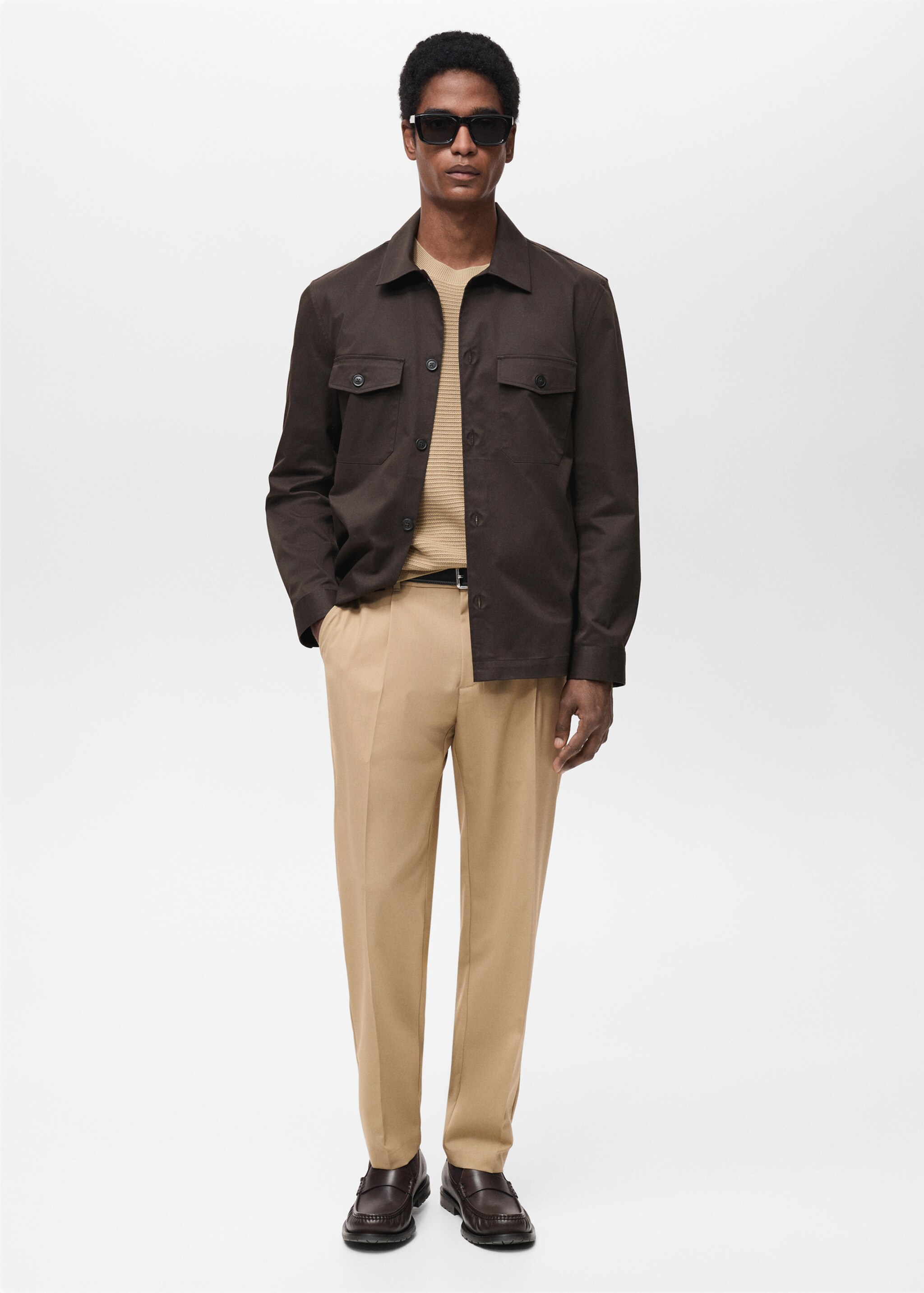 Slim-fit pleated cool wool trousers - General plane, Medium Brown. Ref: 87094388-00.