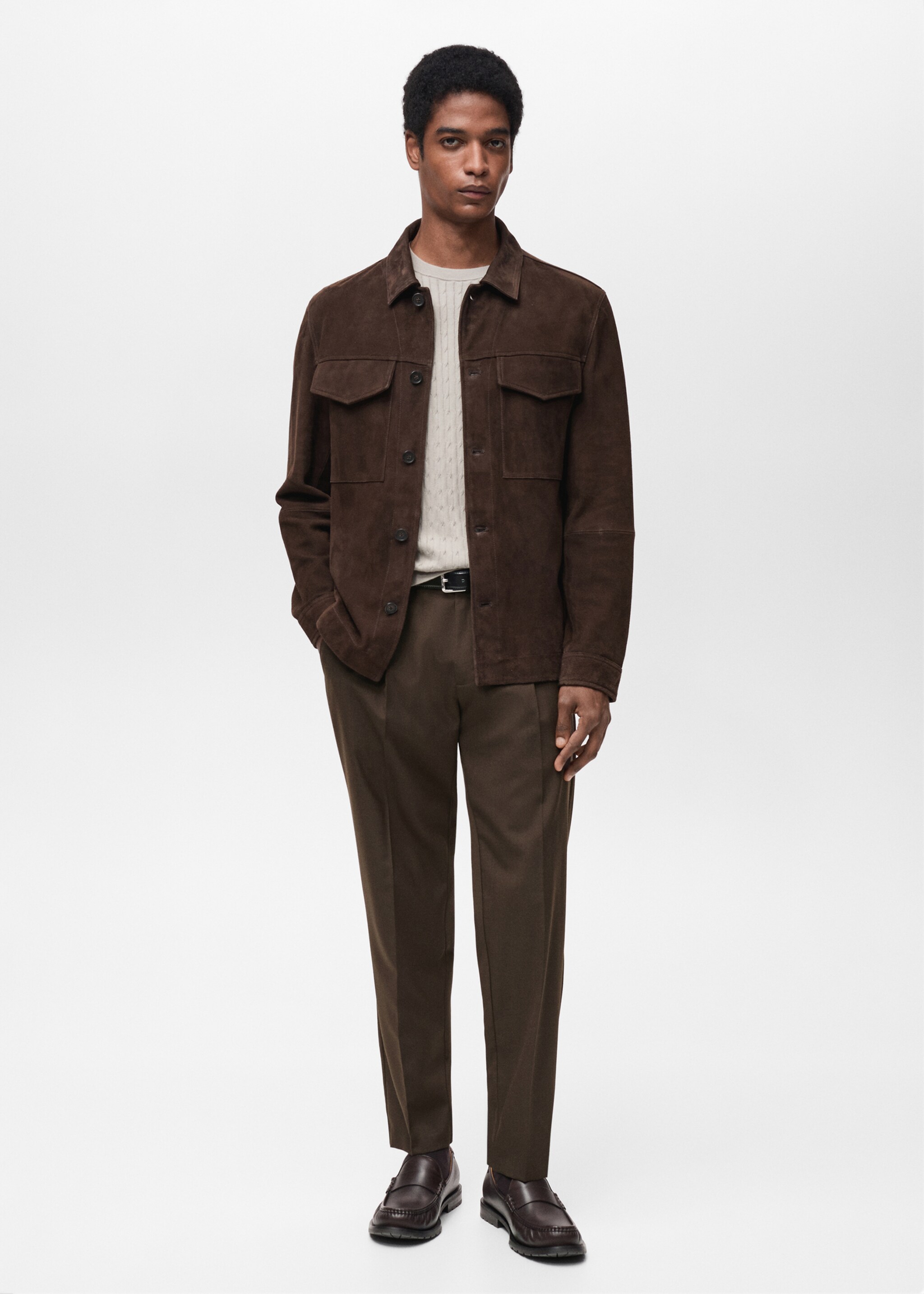 Slim-Fit-Bundfaltenhose aus Cool Wool - Allgemeine Ansicht, Schokolade. Ref: 87094388-00.