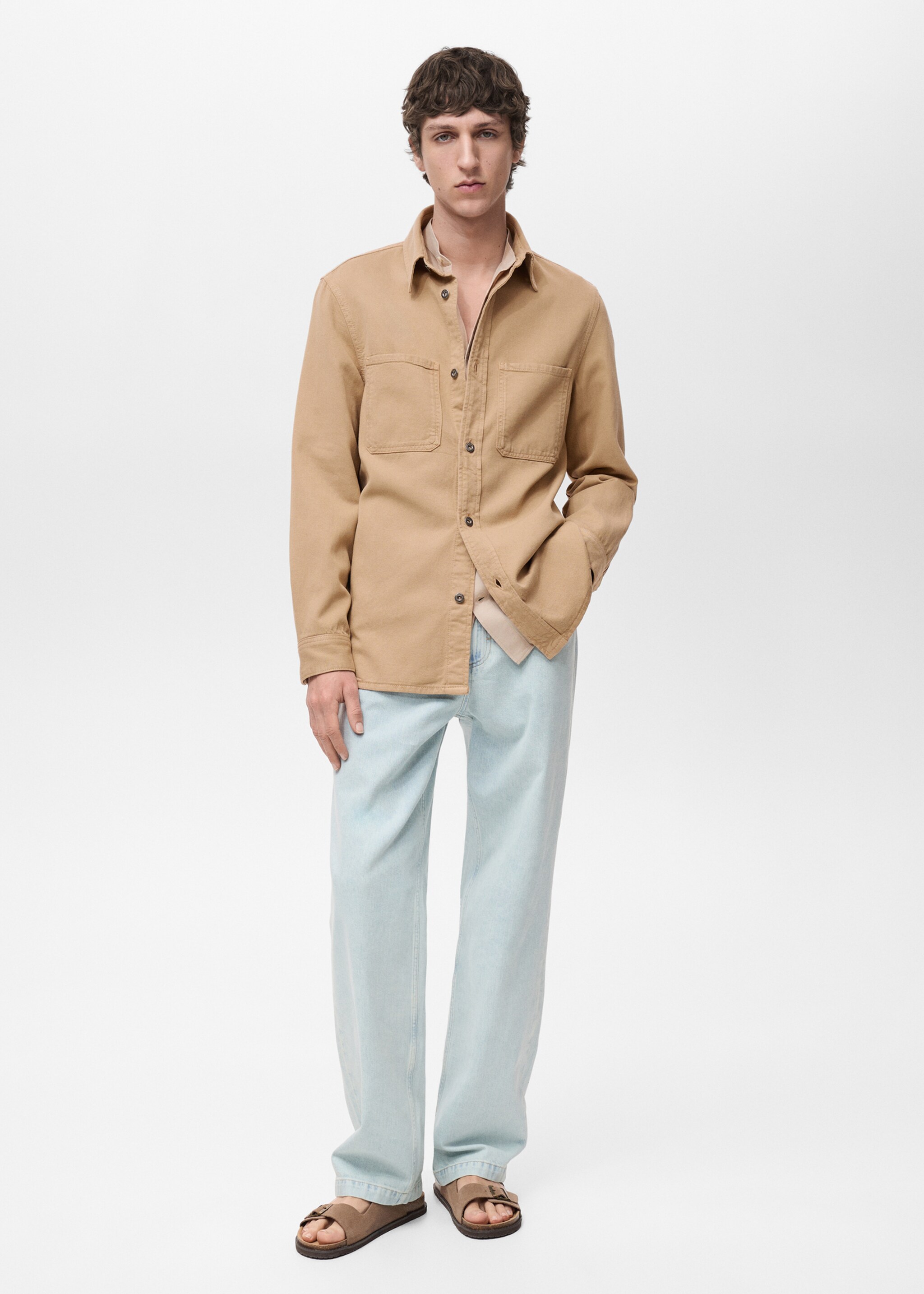 Regular Fit-Overshirt aus Baumwolle mit Lyocell - Allgemeine Ansicht, Beige. Ref: 87094408-00.