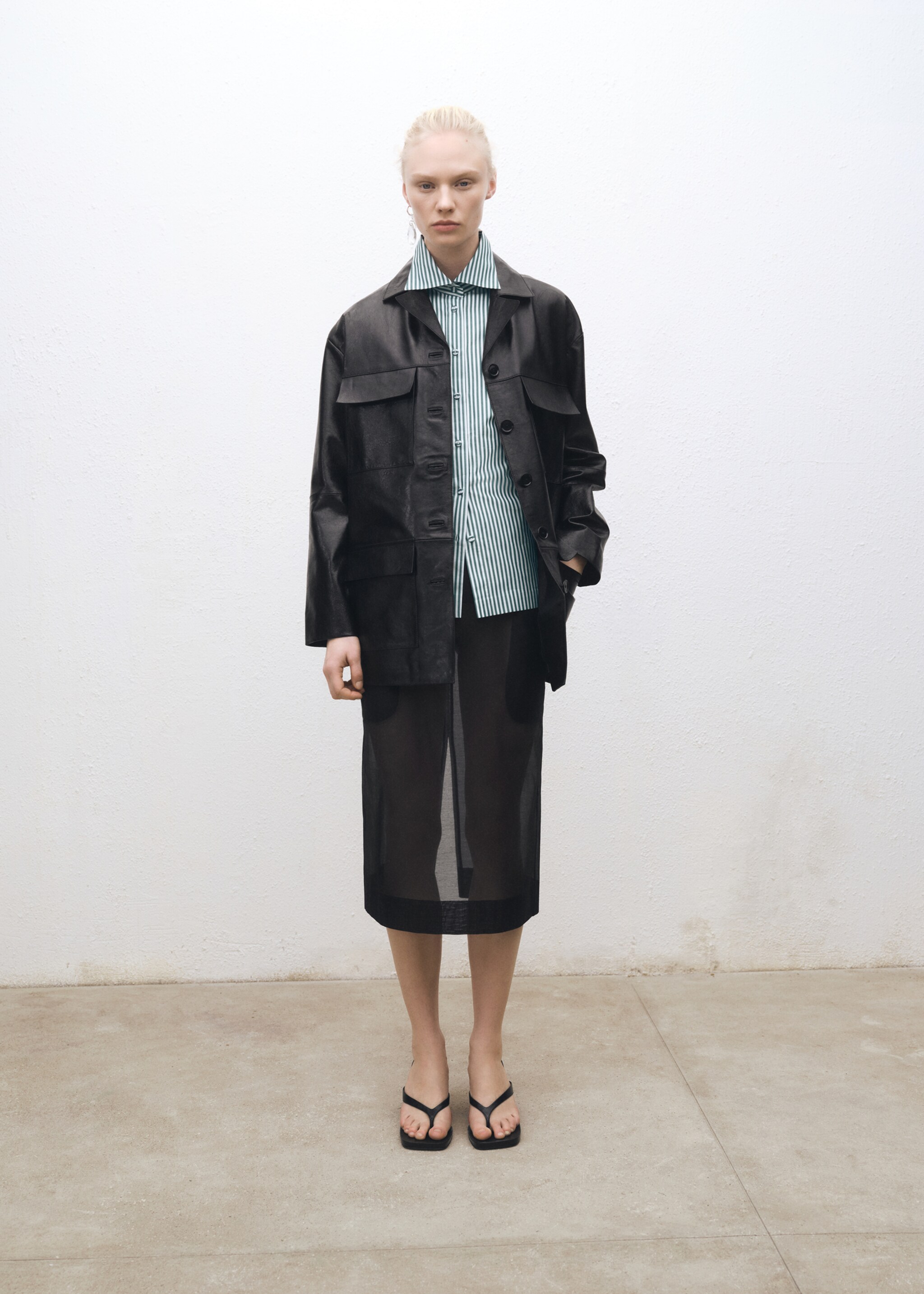 Semi-transparent silk midi-skirt - General plane, Black. Ref: 87094418-00.