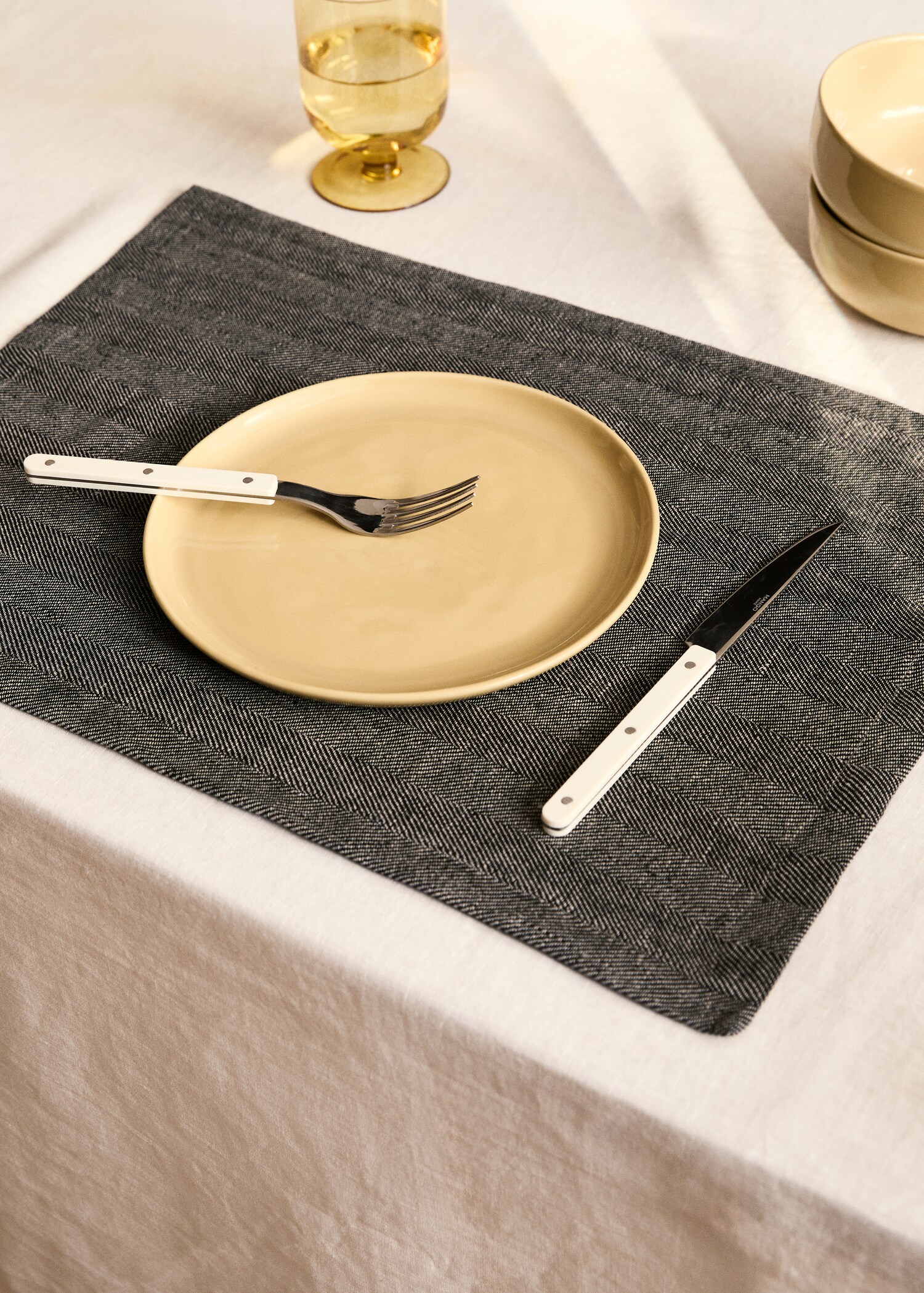 Linen placemat with herringbone structure - General plane