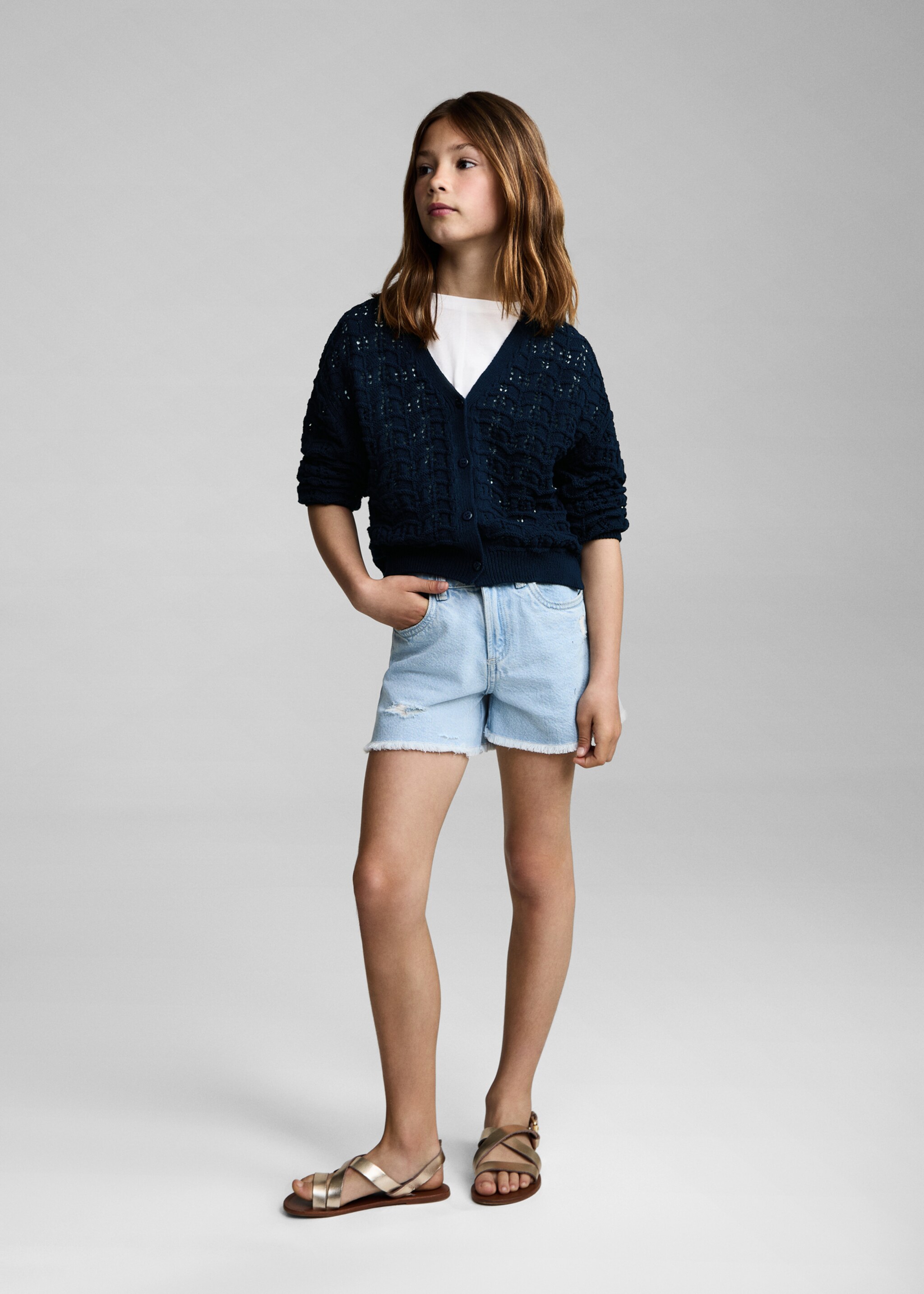 Openwork knit cardigan - General plane, Dark Navy. Ref: 87094804-00.