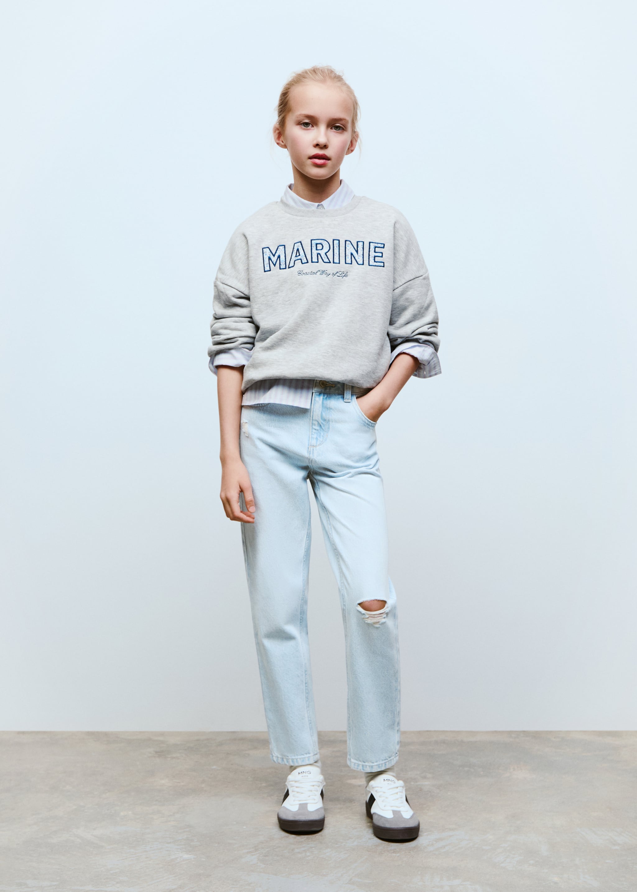Cotton sweatshirt with embroidered message - General plane, Light Heather Grey. Ref: 87094805-00.