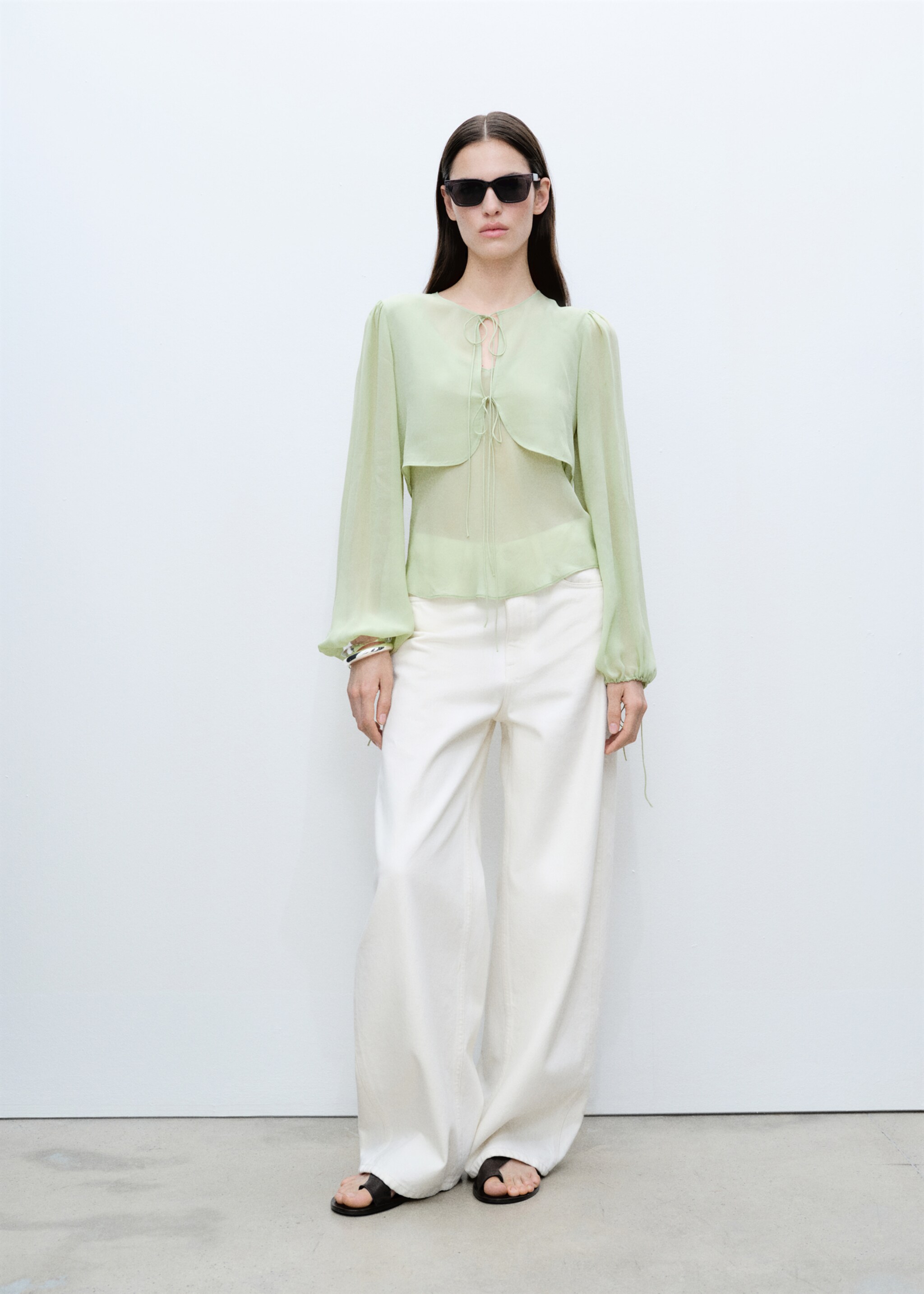 Combined blouse with bow detail - General plane, Green. Ref: 87095746-00.