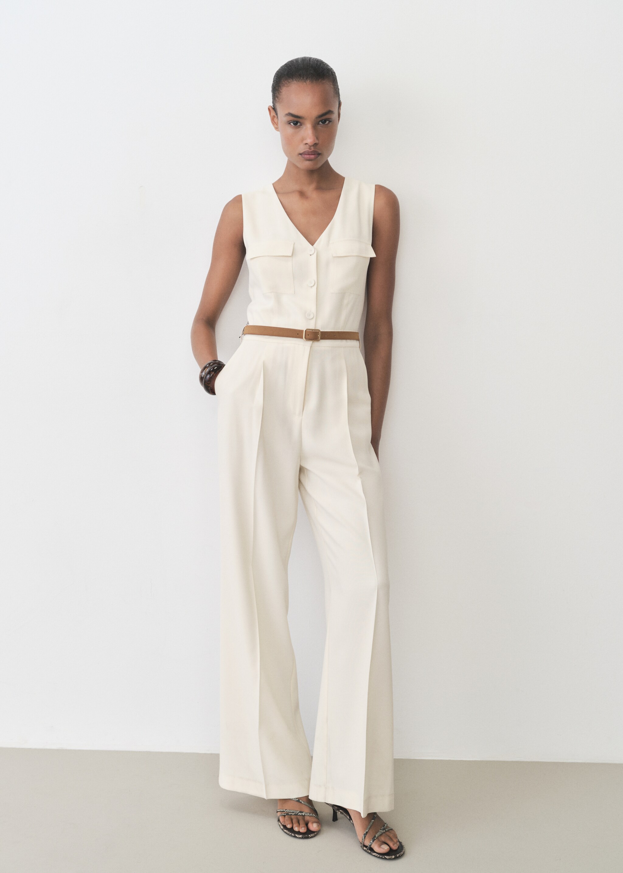 Belt long jumpsuit - General plane, Ecru. Ref: 87095749-00.
