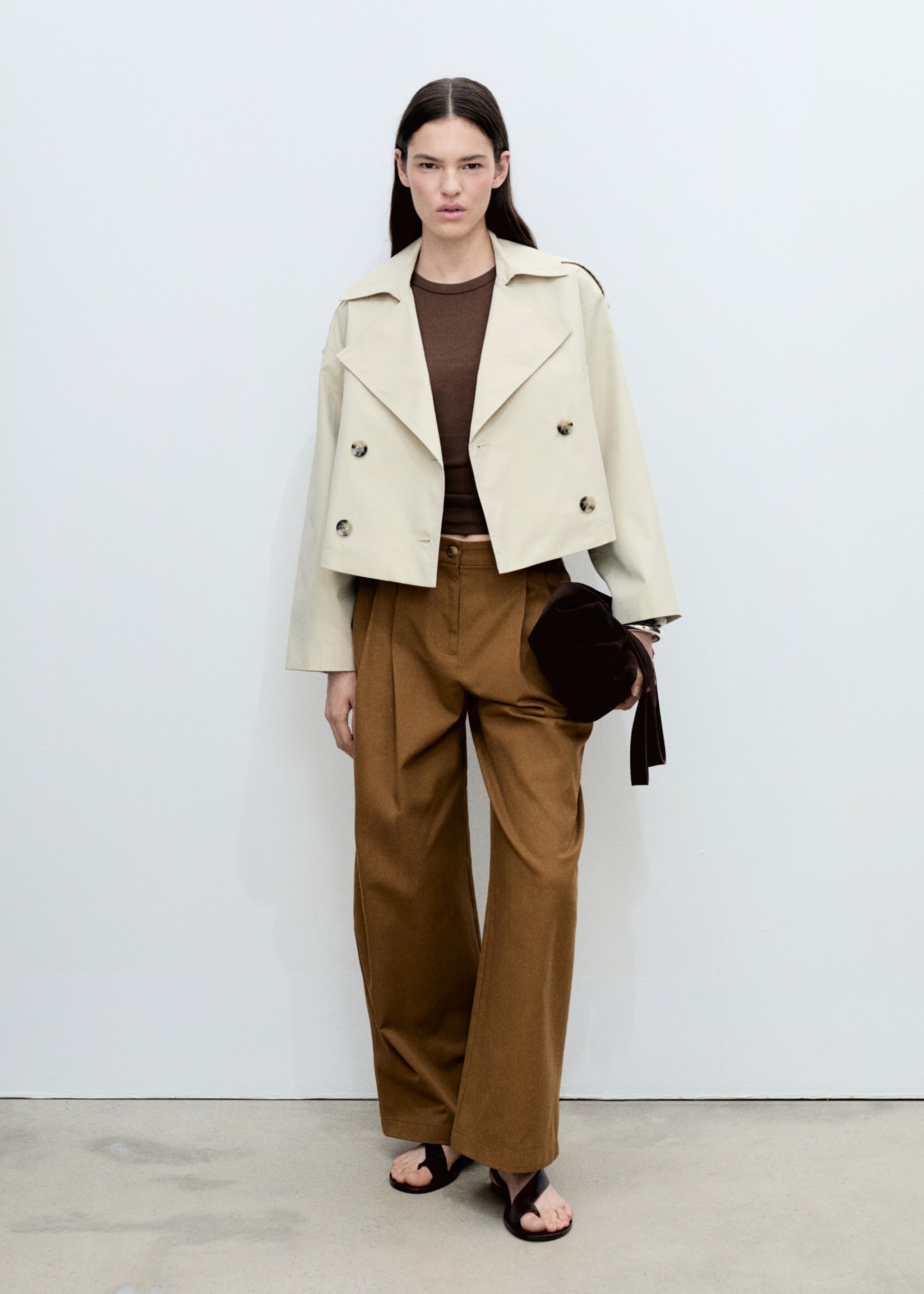 Wide leg trousers in cotton and lyocell blend - General plane, Tobacco Brown. Ref: 87095755-00.