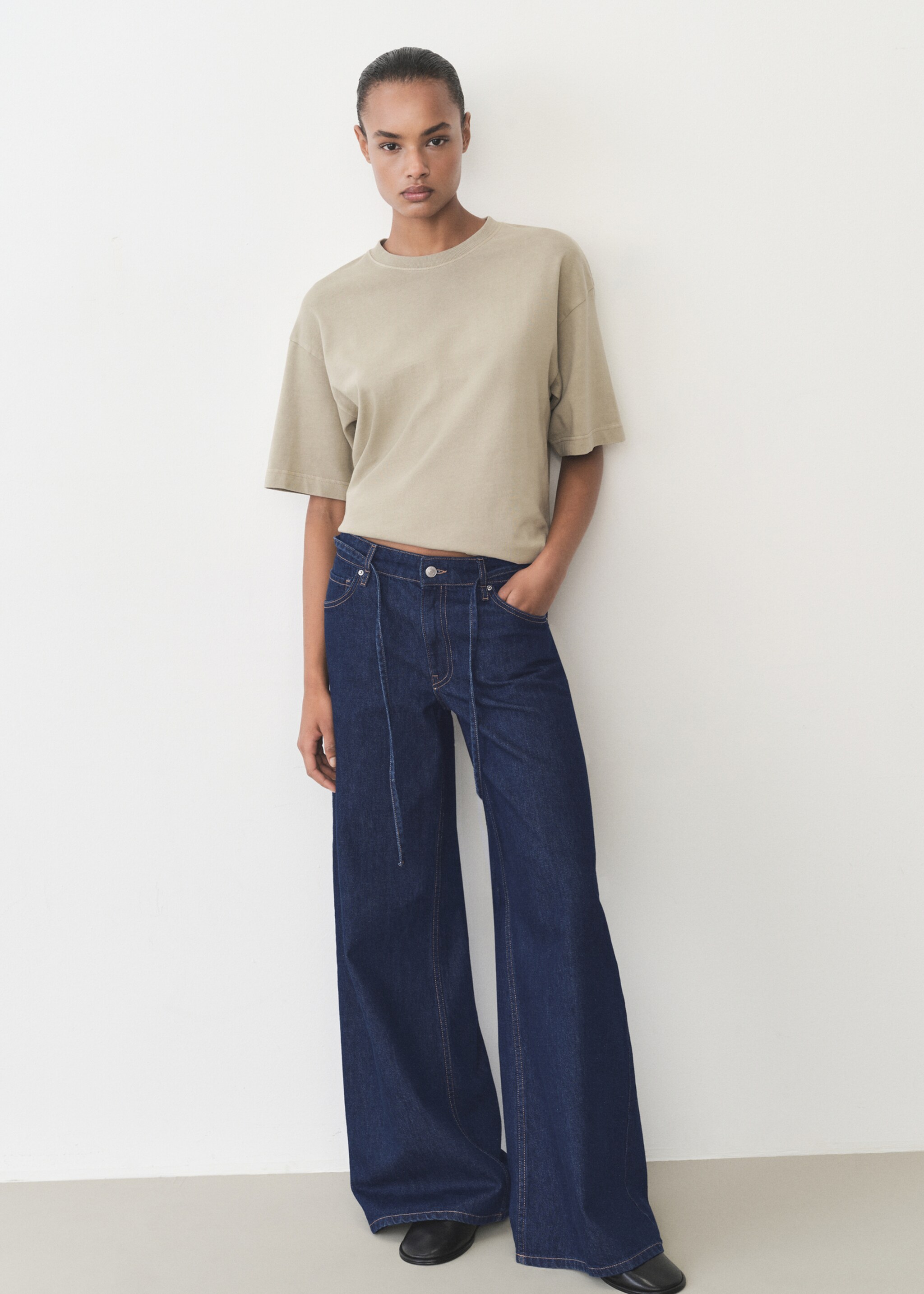 Low-rise wide leg jeans with belt - General plane, Open Blue. Ref: 87095763-00.