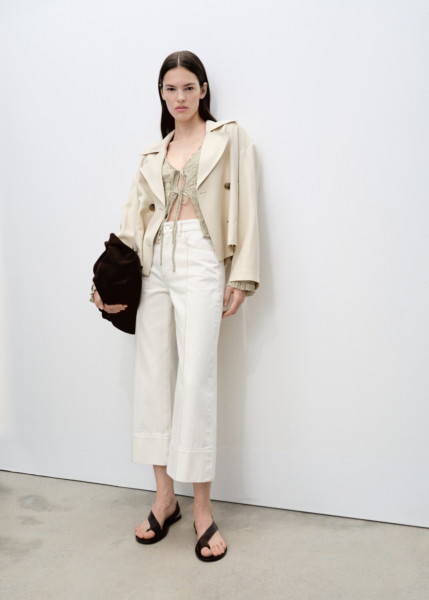 Cotton textured cardigan with bows - General plane