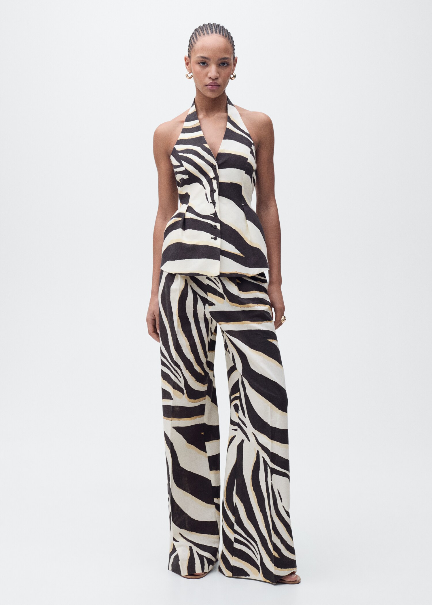 Linen zebra-print halter vest - General plane