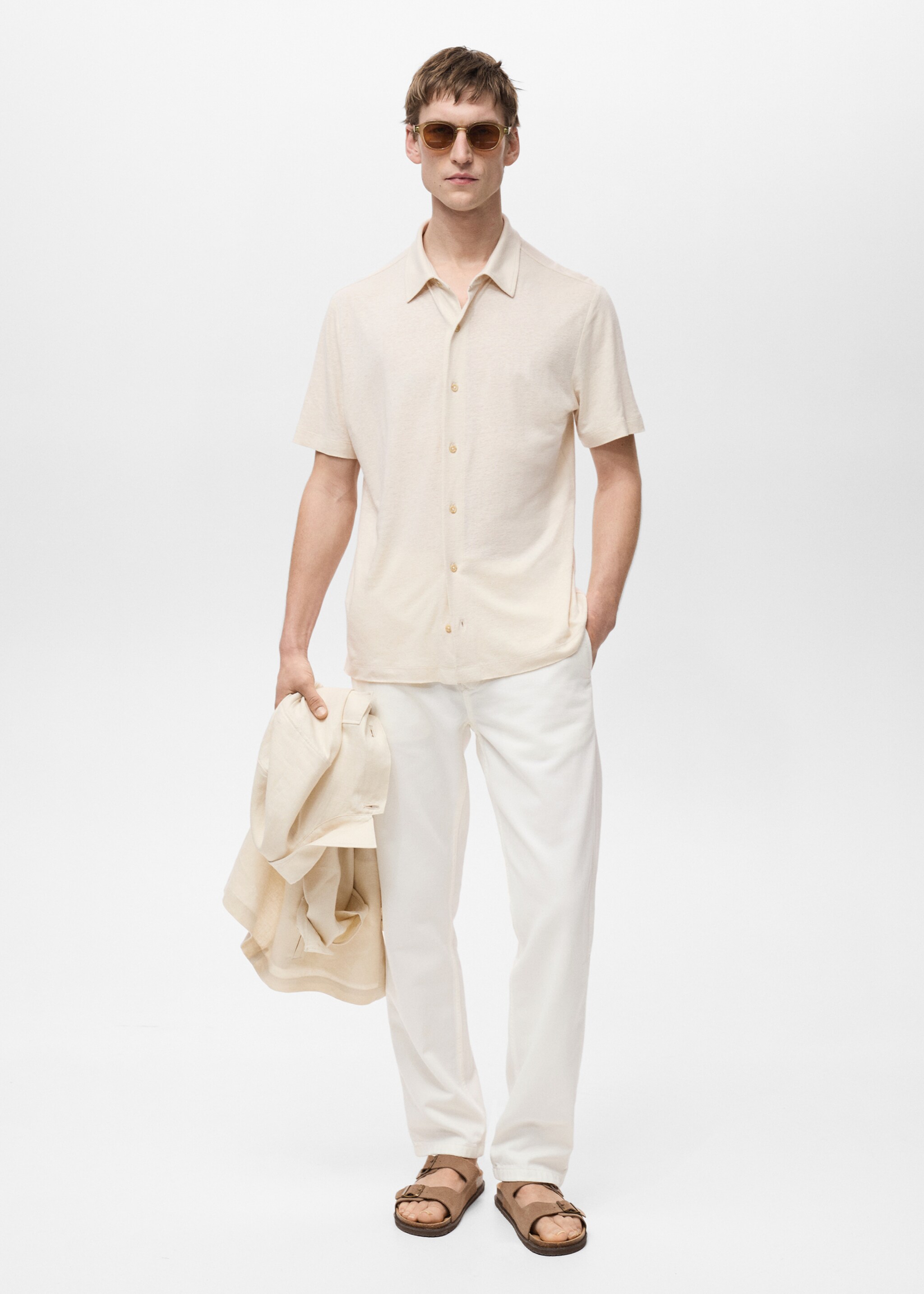 Regular-fit linen shirt - General plane, Ivory White. Ref: 87095922-00.