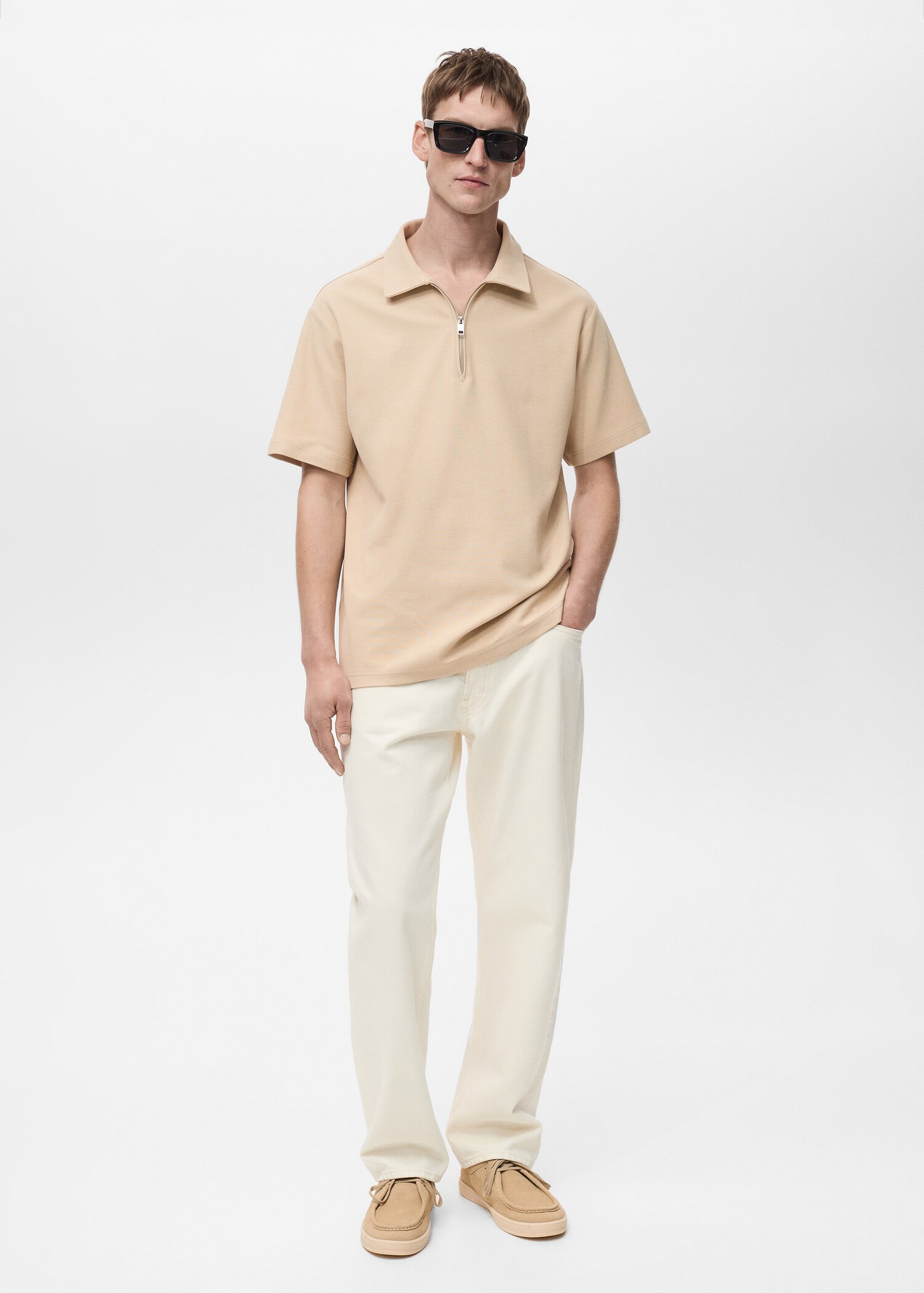 Structured polo shirt with zip collar - General plane
