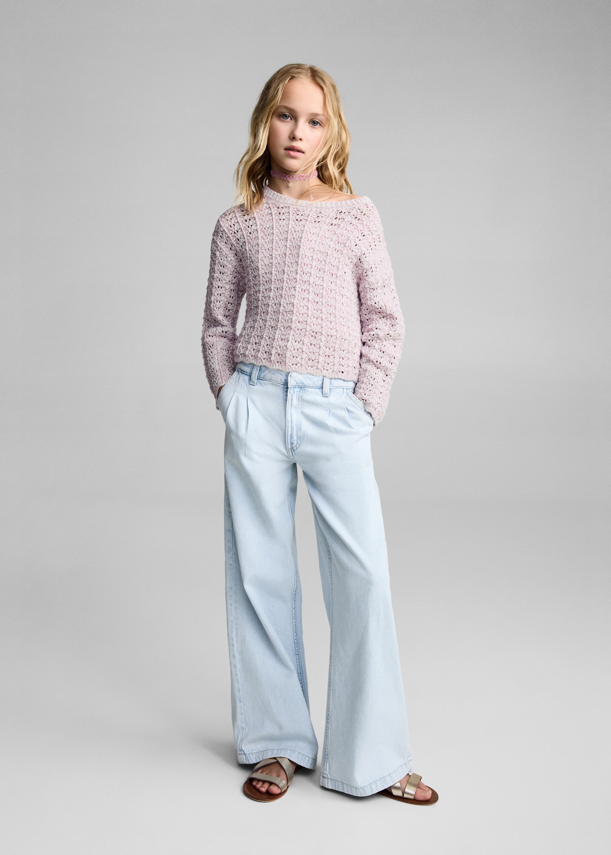 Openwork knit sweater - General plane, Light/Pastel Purple. Ref: 87095979-00.
