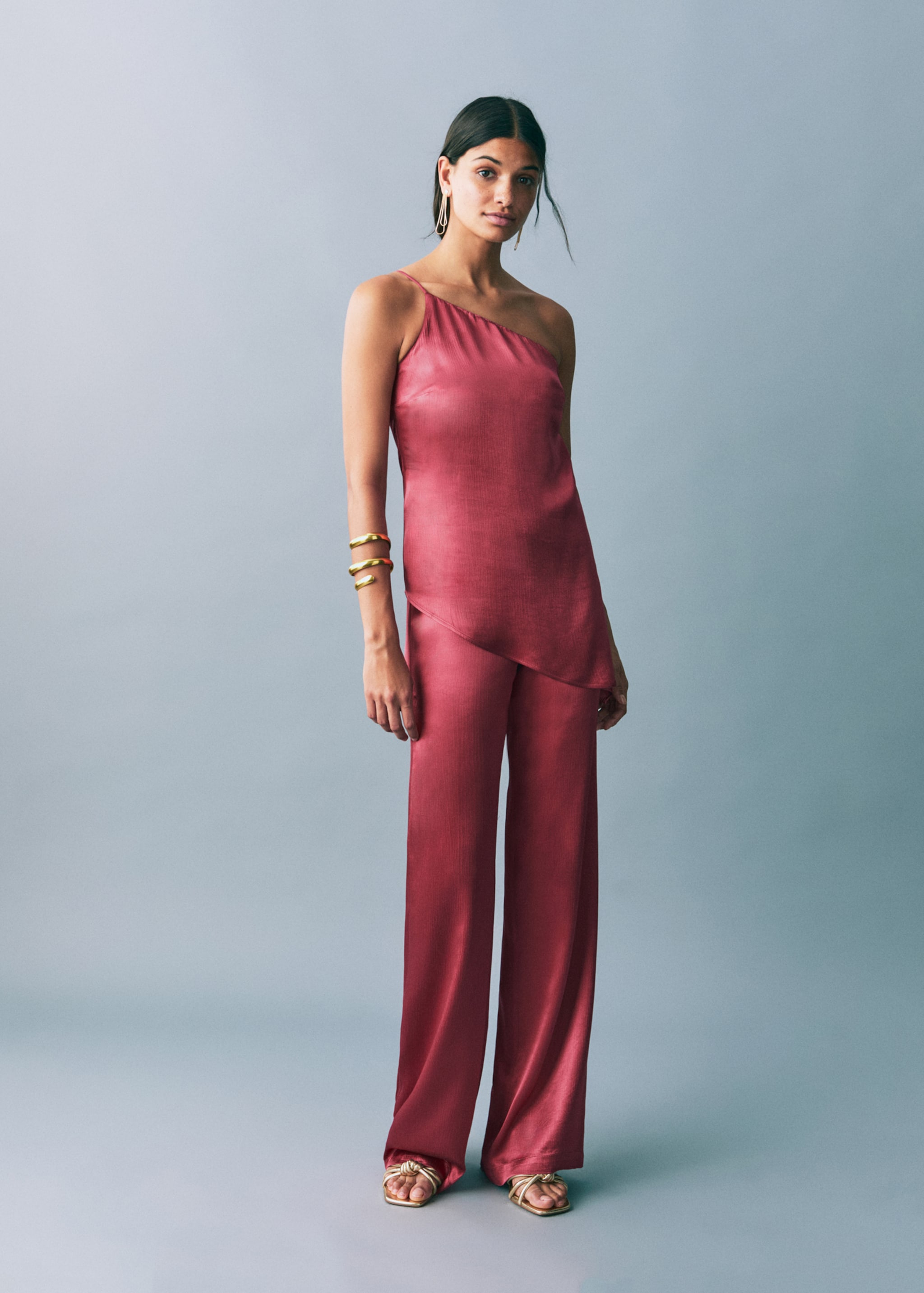 Top asimètric setinat - Pla general, Maduixa. Ref: 87096364-00.