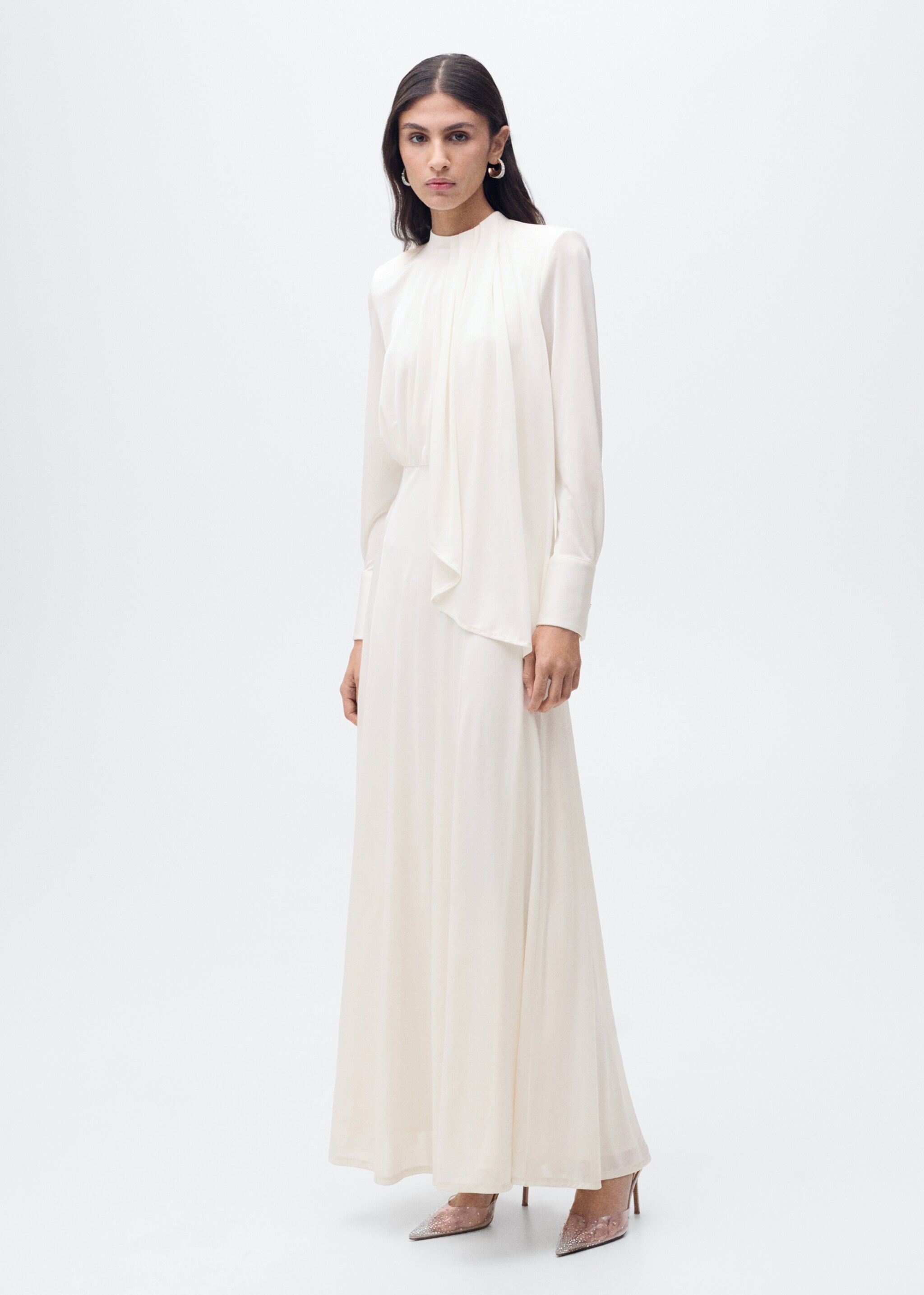 Satin ruffle-neck dress - General plane, Ecru. Ref: 87096371-00.