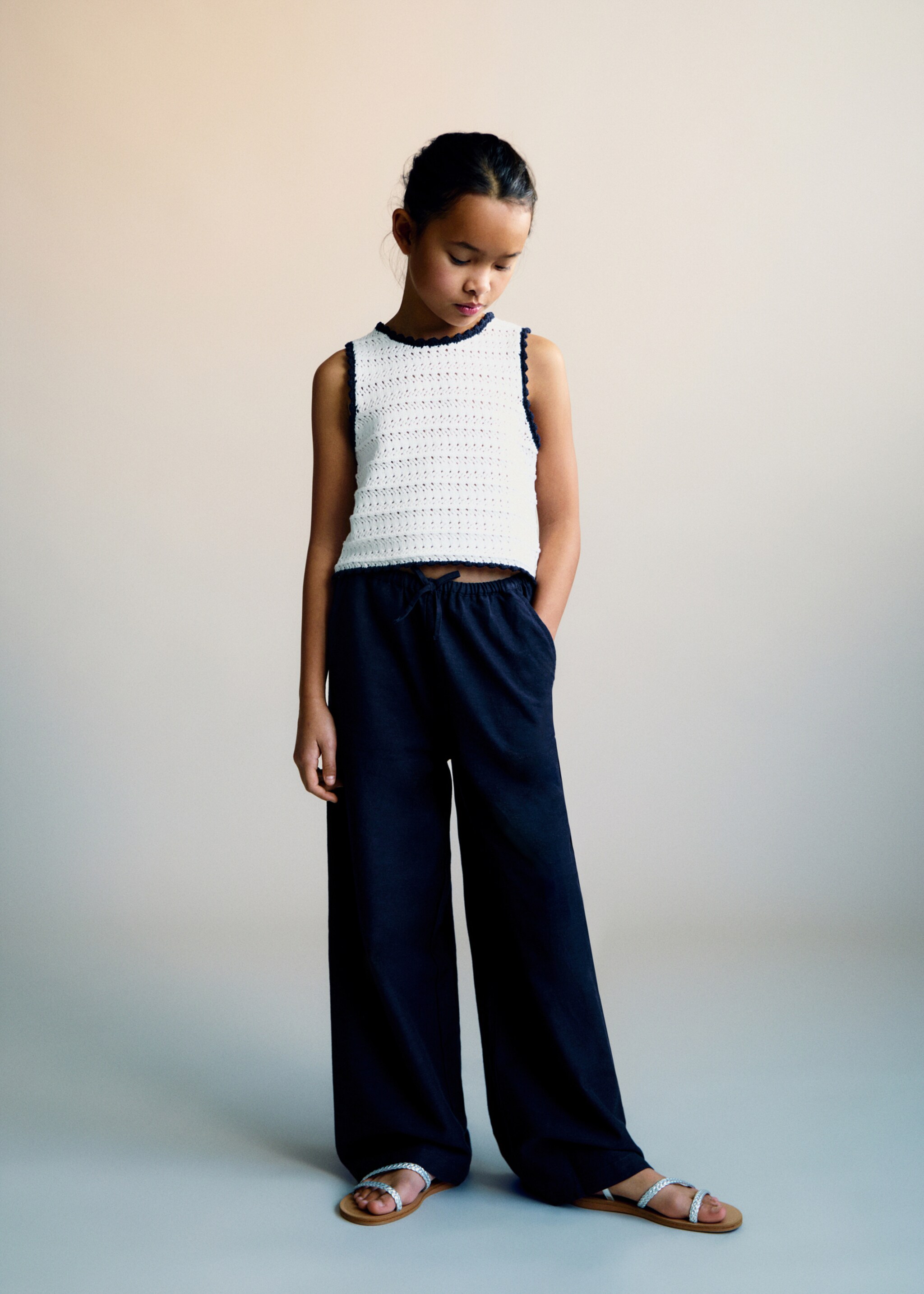 Byxa linne bomull - Allmän bild, Navy blå. Ref: 87097161-00.