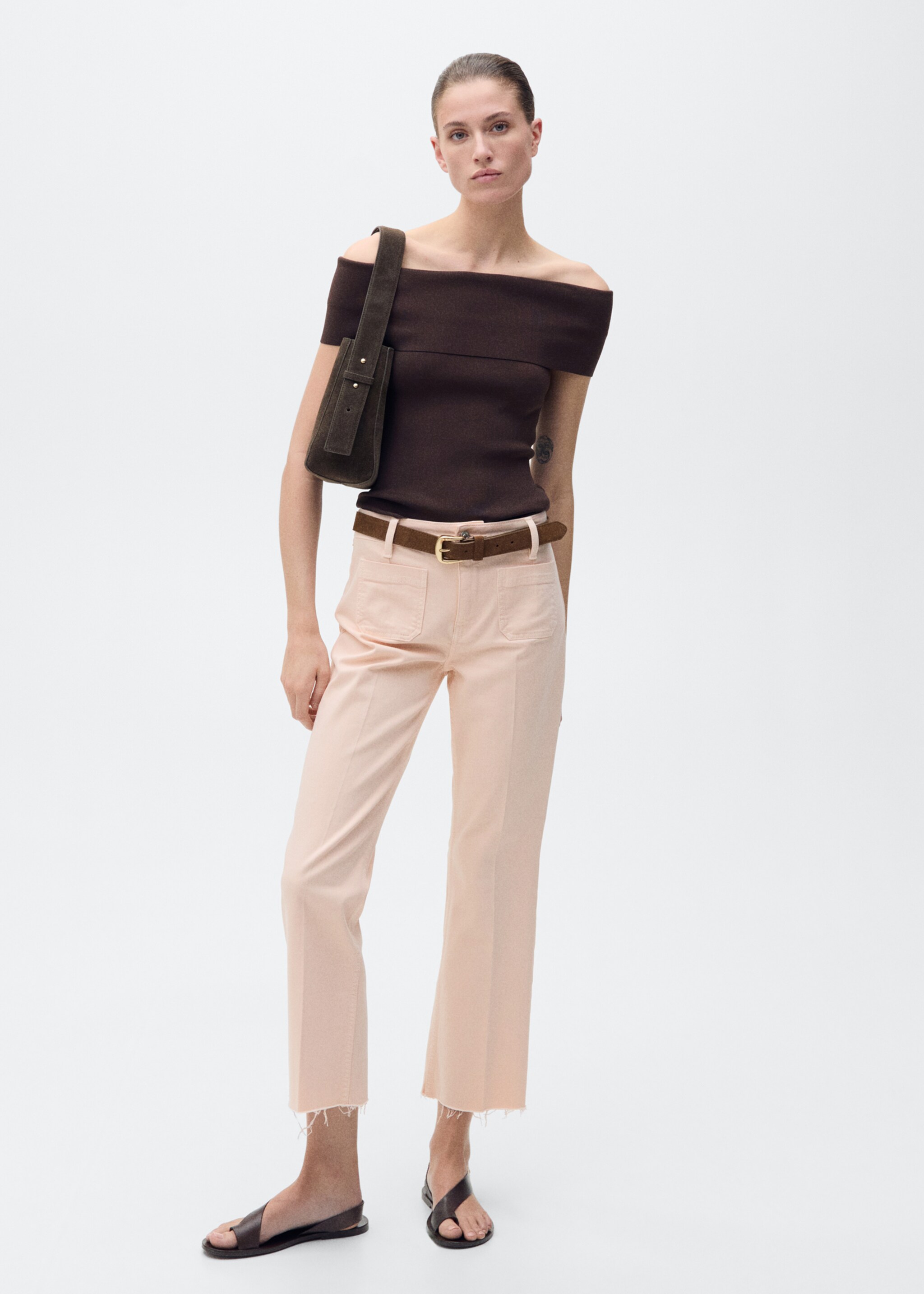 Flared cropped jeans with pockets - General plane, Pink. Ref: 87097168-00.