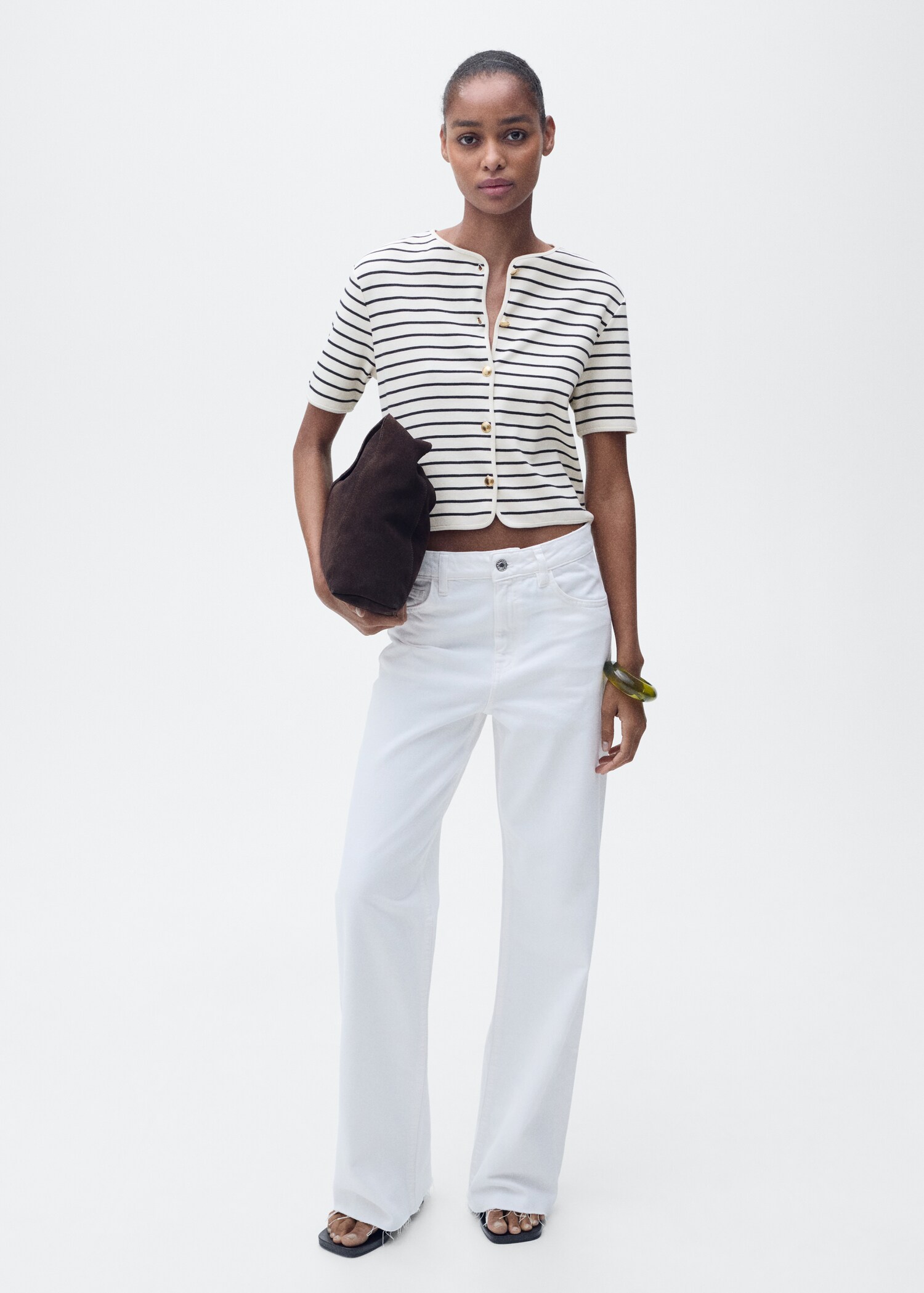 Gestreifter Kurzarm-Cardigan - Allgemeine Ansicht