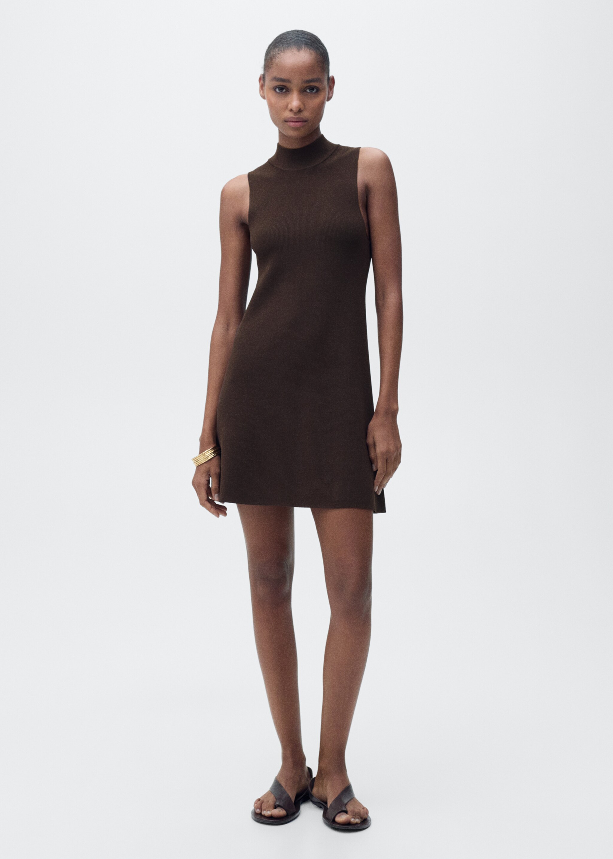 Perkins-neck knitted dress - General plane, Chocolate. Ref: 87097184-00.