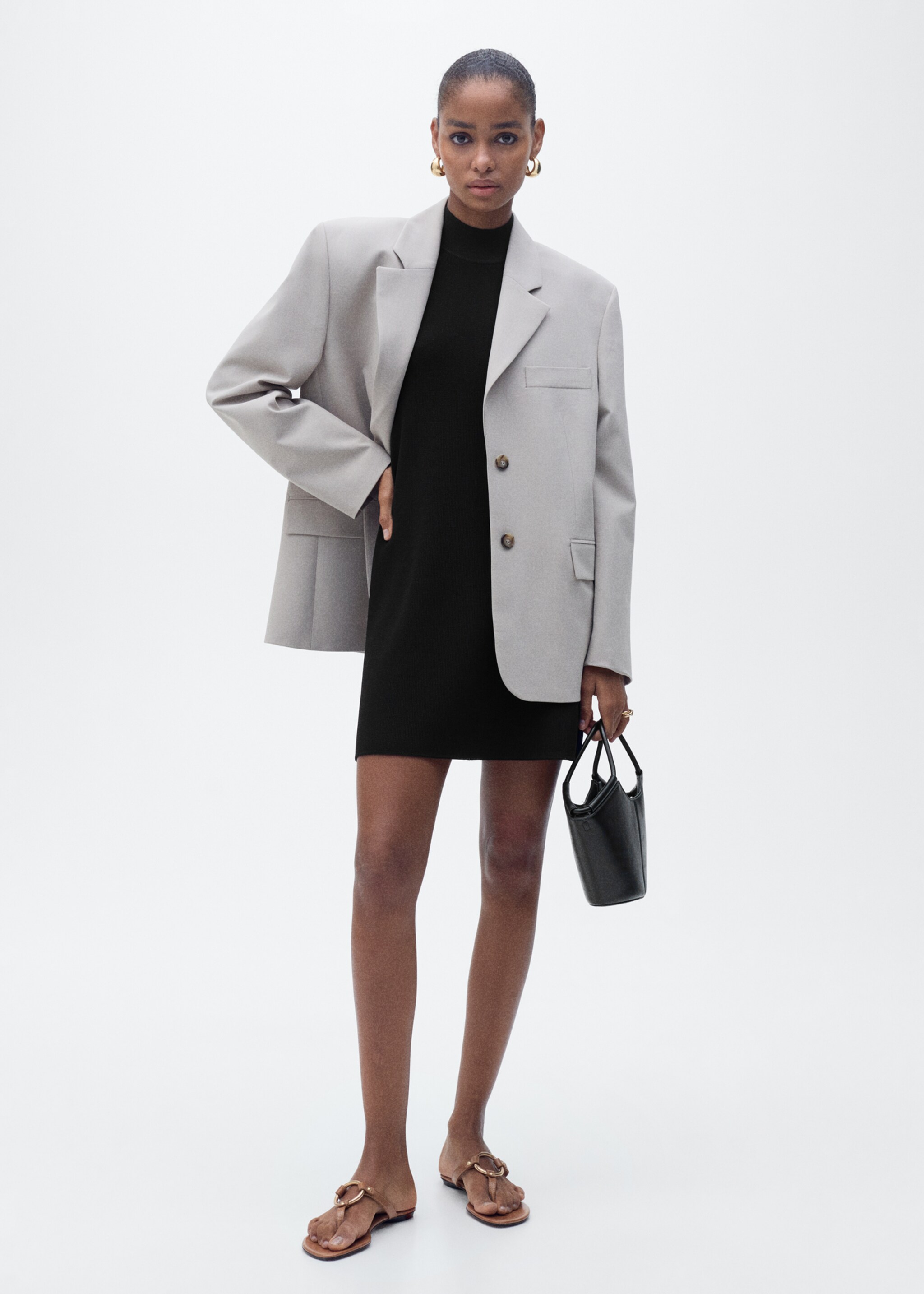 Perkins-neck knitted dress - General plane, Black. Ref: 87097184-00.