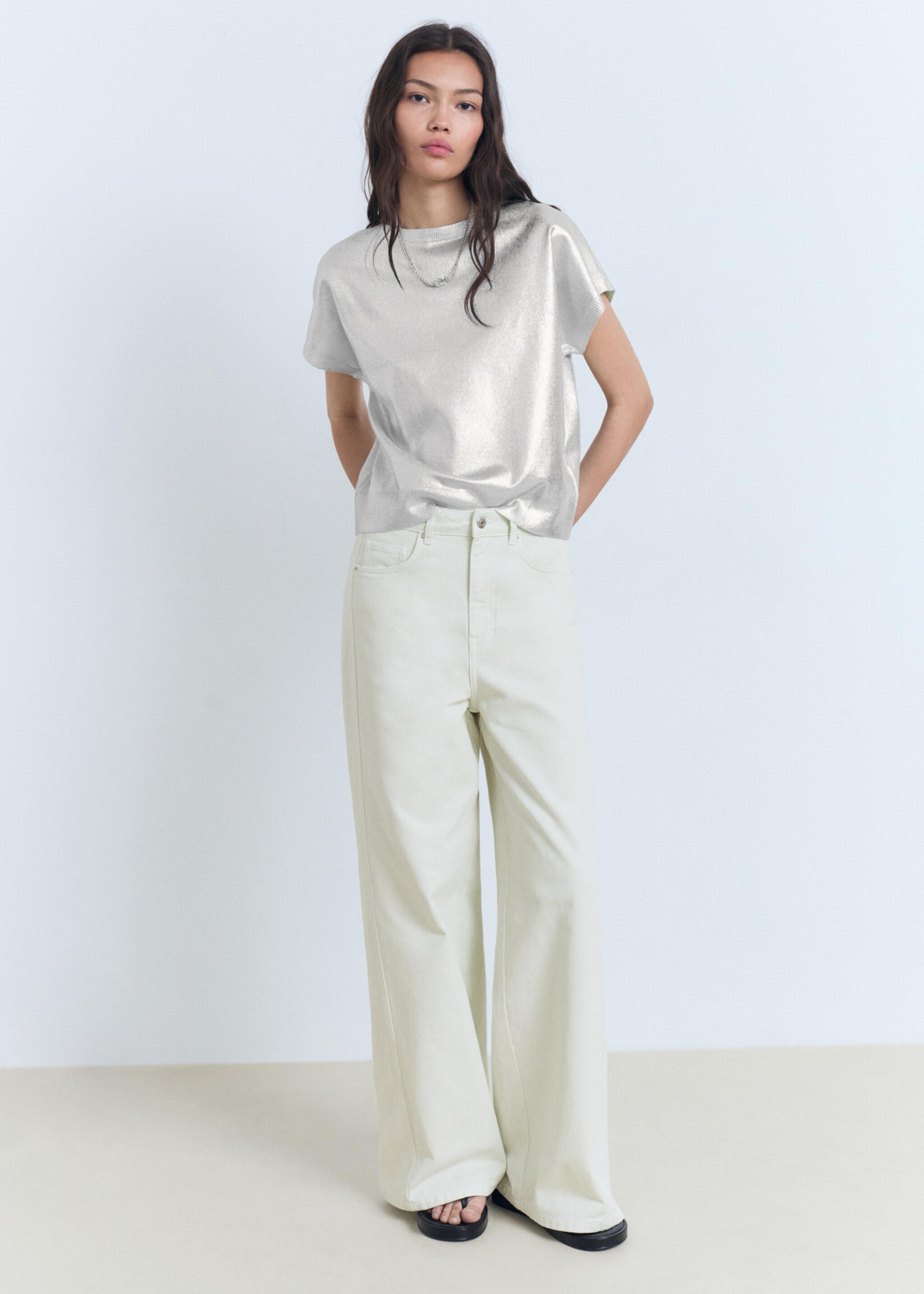 Short-sleeved foil knitted sweater - General plane, Mint Green. Ref: 87098648-00.