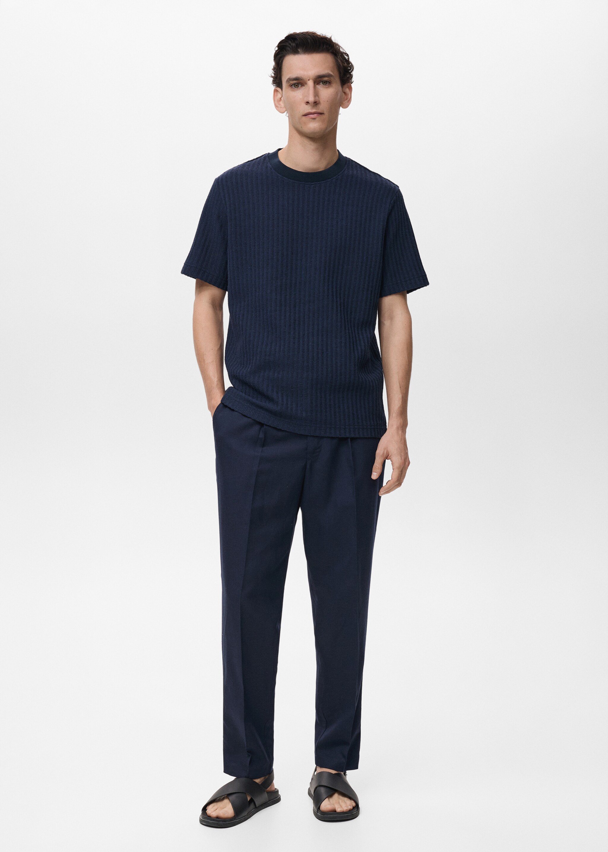 Ribbed  knit t-shirt - General plane, Ink Blue. Ref: 87099217-00.