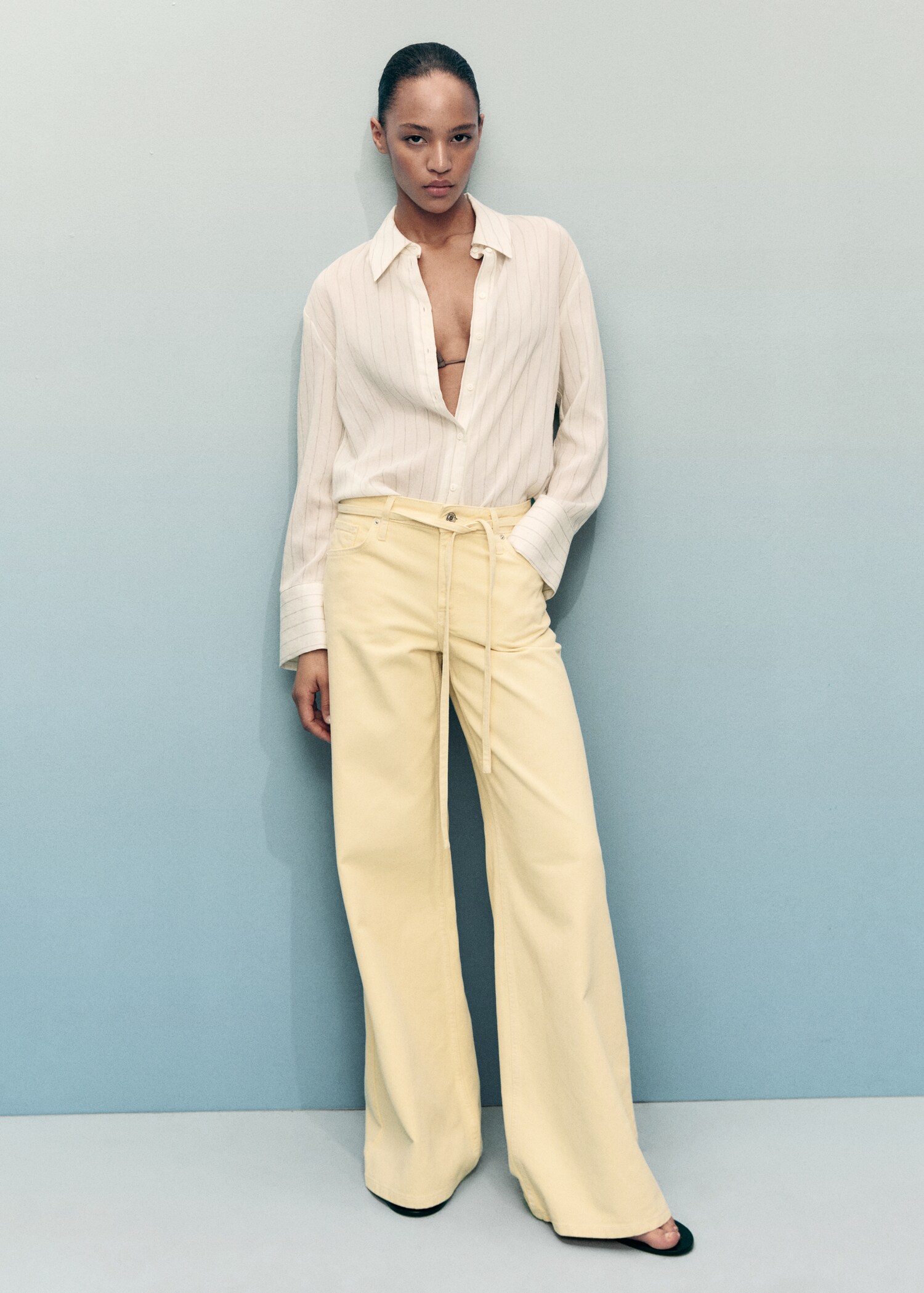 Low-rise wide leg jeans with belt - General plane