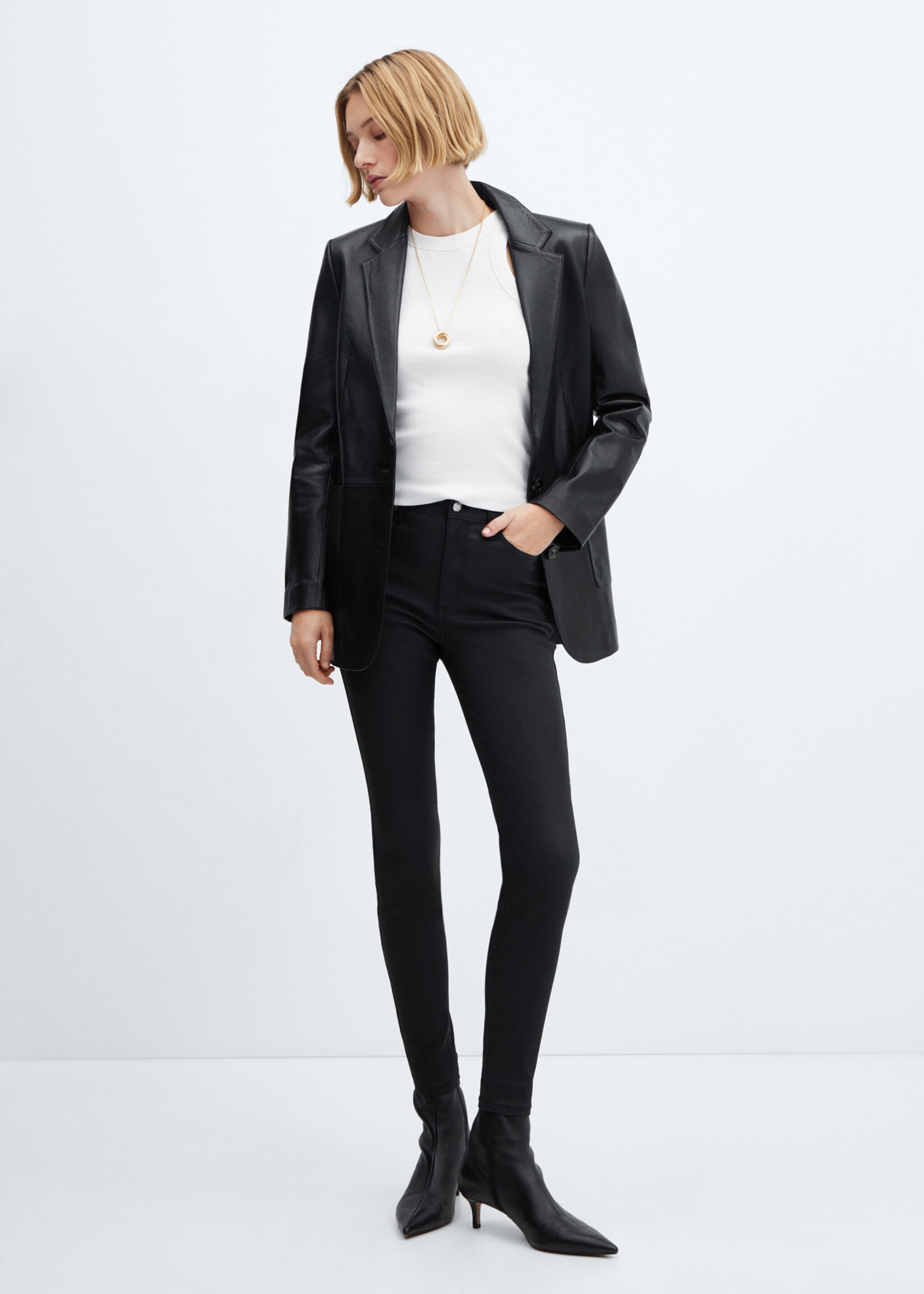 Waxed high-rise skinny jeans - General plane, Black. Ref: 87110266-00.