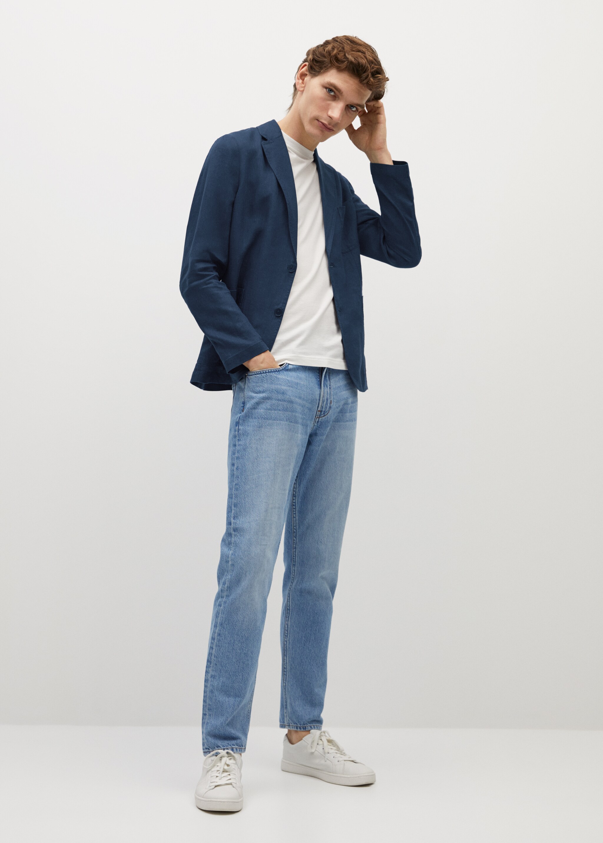 Marynarka slim fit z lnu 100% - Plan ogólny