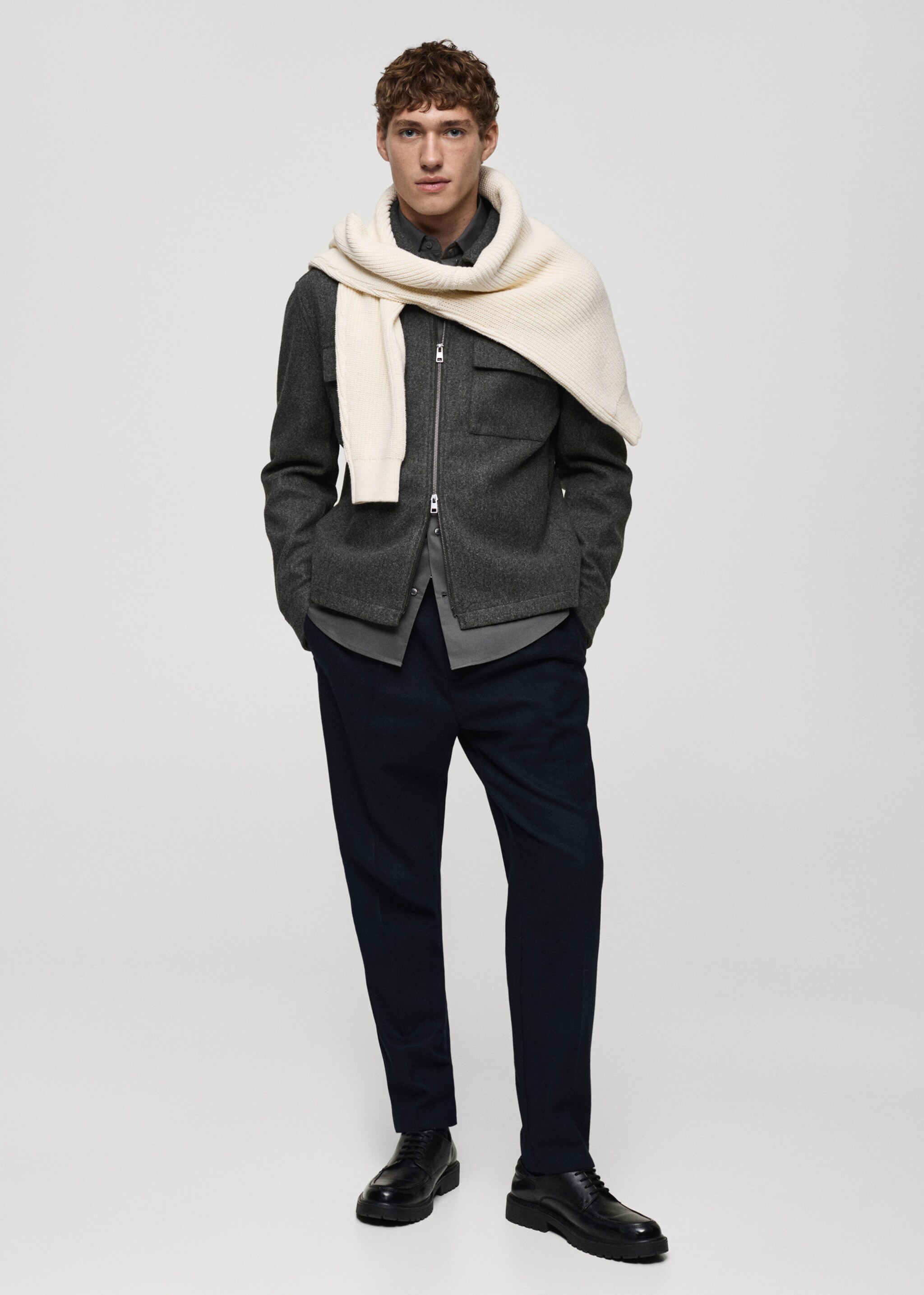 Regular-fit flannel jacket with pockets - General plane, Dark Heather Grey. Ref: 87930595-00.