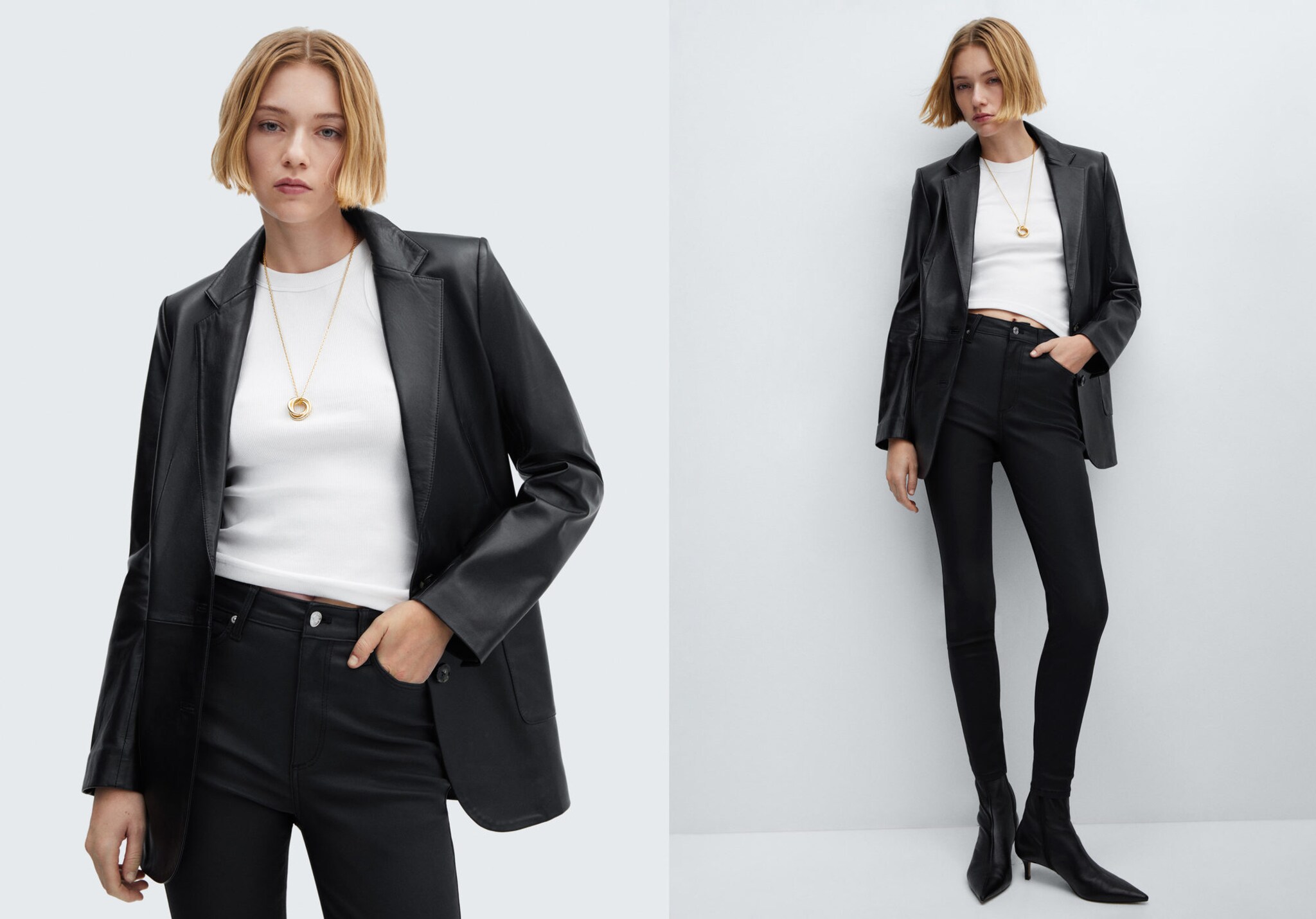 Κερωμένο skinny τζιν με κανονική μέση - Πανοραμικό πλάνο